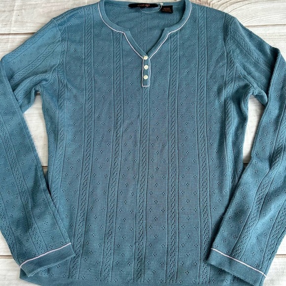 Oobe Henley fitted wool blend lightweight knit eyelets prep base layer Large‌‌‌ - Picture 4 of 10